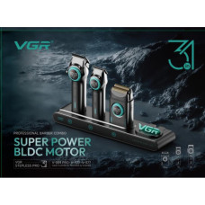 Машинка для стрижки із зарядною станцією +14 насадок VGR Stepless pro 3 in 1