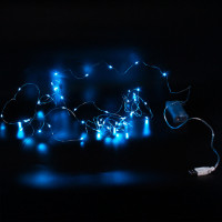 Xmas гирлянд 50 Led 5M (Copper) на медной проволоке (Капля росы) B BLUE  работает от батареек+USB