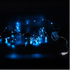 Xmas гірлянд 50 Led 5M (Copper) на мідному дроті (Крапля роси) B BLUE працює від батарей + USB